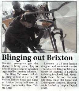Bling ya Bike article in Brixton Bugle
